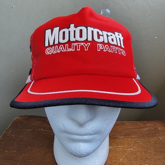 Vintage‎ Motorcraft Quality Parts Three Stripe Mesh Snapback Trucker Hat Cap Red - Picture 2 of 9
